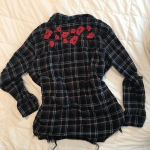 Soft, distressed, oversized American eagle flannel